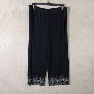 Chicos Travelers Pants Women 2 (US M) Black Slinky Wide Leg Cropped Pattern Hem